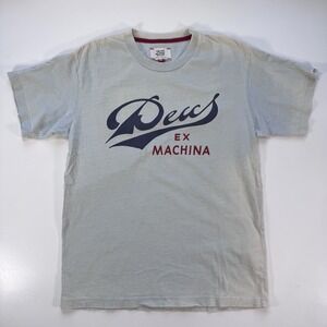 DEUS EX MACHINA Short Sleeve T-Shirt Mens XS Distressed Faded Indigo Bleach Dye